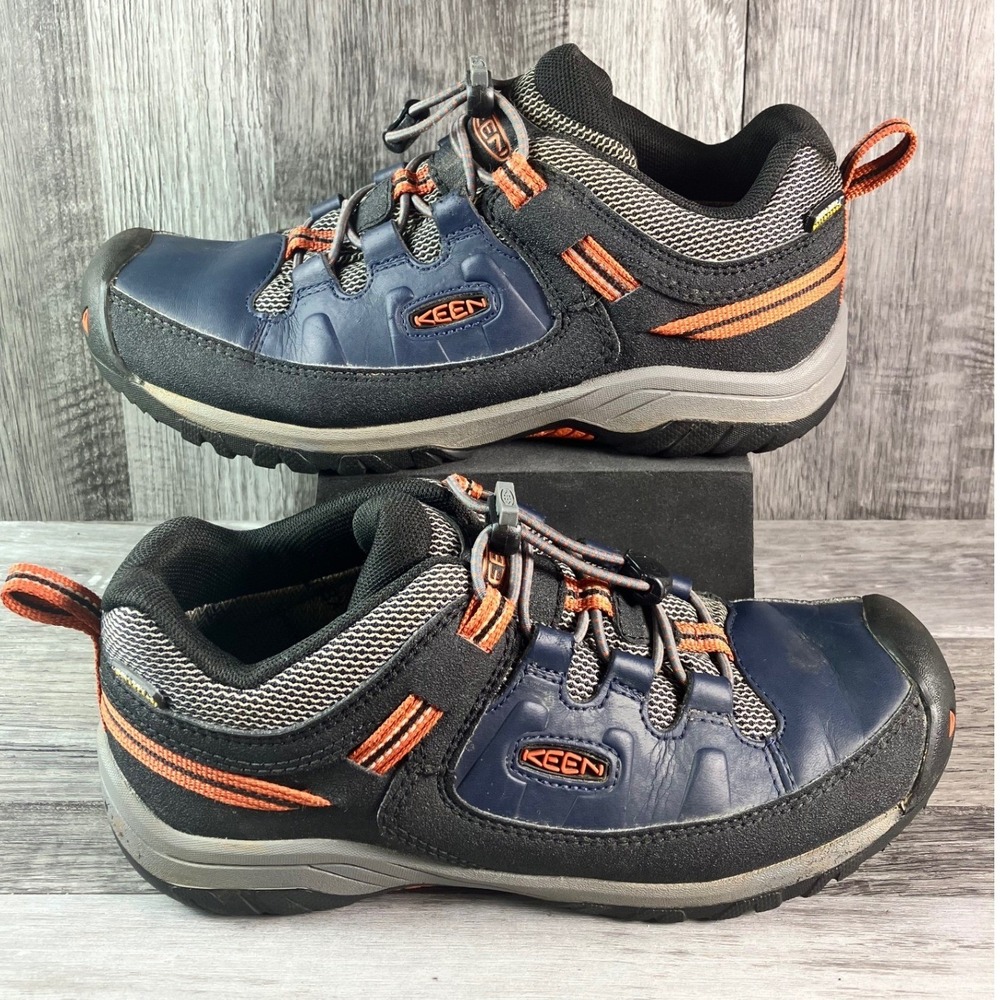 Keen Youth 4 Navy Orange Waterproof Hiking Shoes 1019829 Bungee Laces Trail